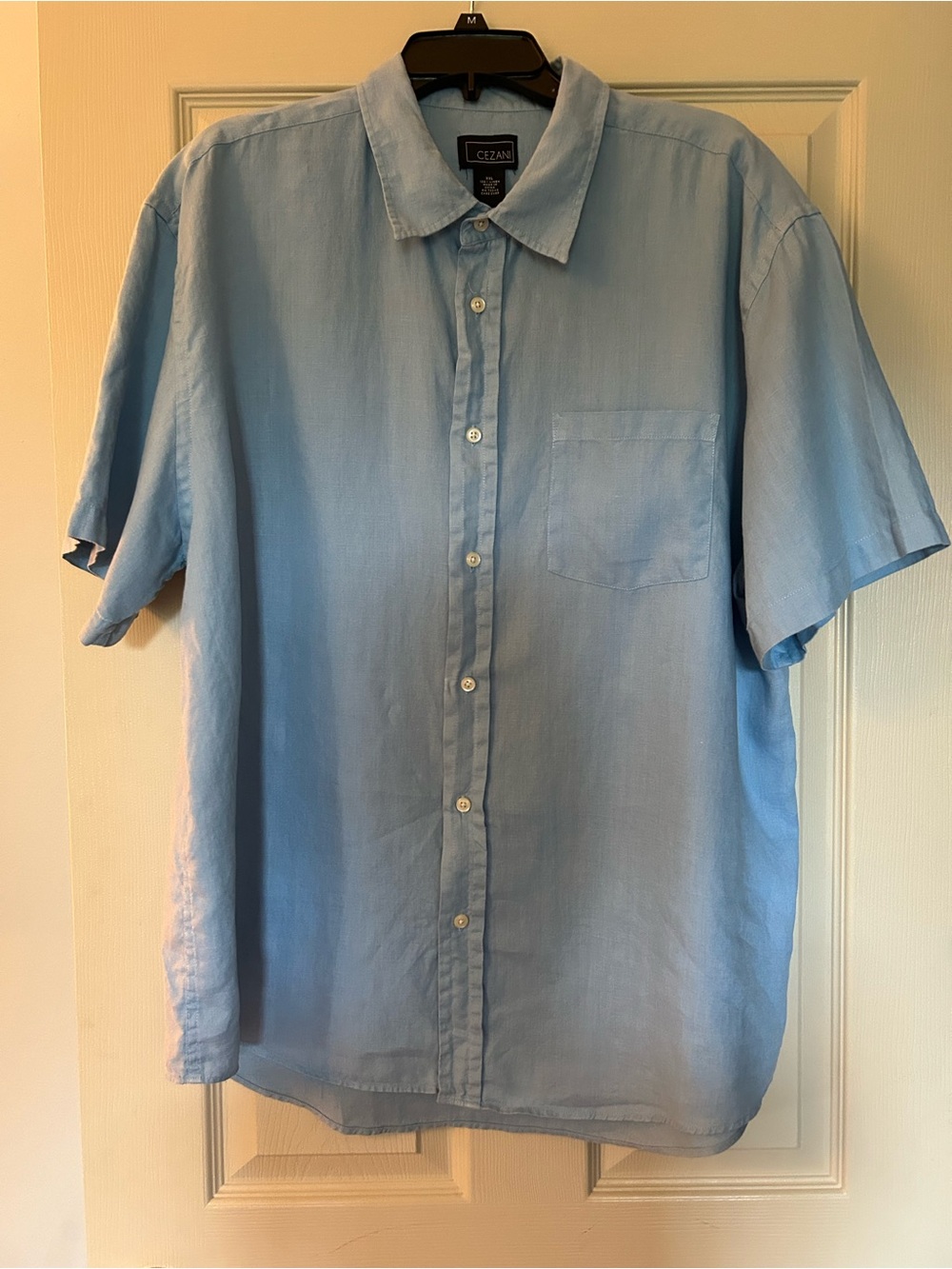 Men's Light Blue Short Sleeve Linen Button-Up Shirt size XXL